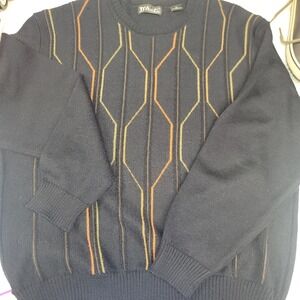 D'Avila Men's XL Sweater Black Geometric‎ Wool Blend Pullover Vintage Y2K